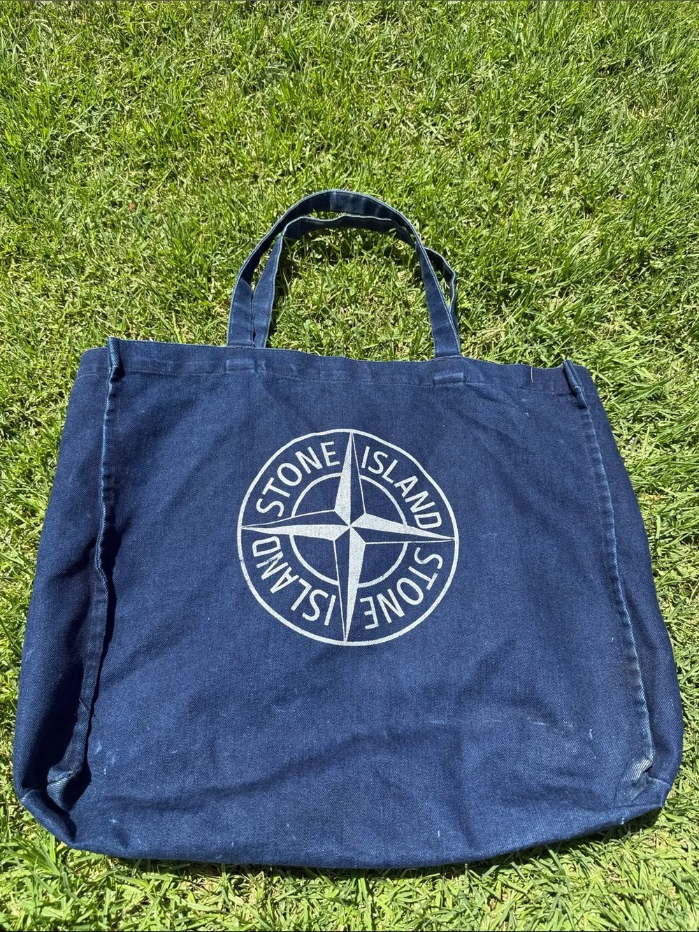 Stone Island Navy Canvas Tote with White Compass Logo